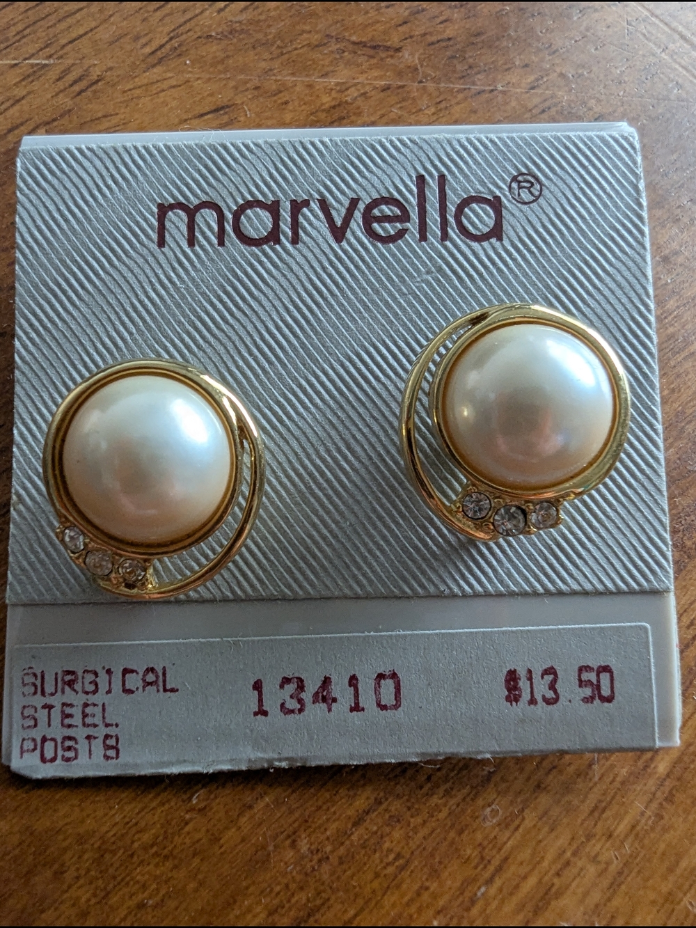MARVELLA Gold-Tone Pearl Stud Earrings with Crystal Trio
